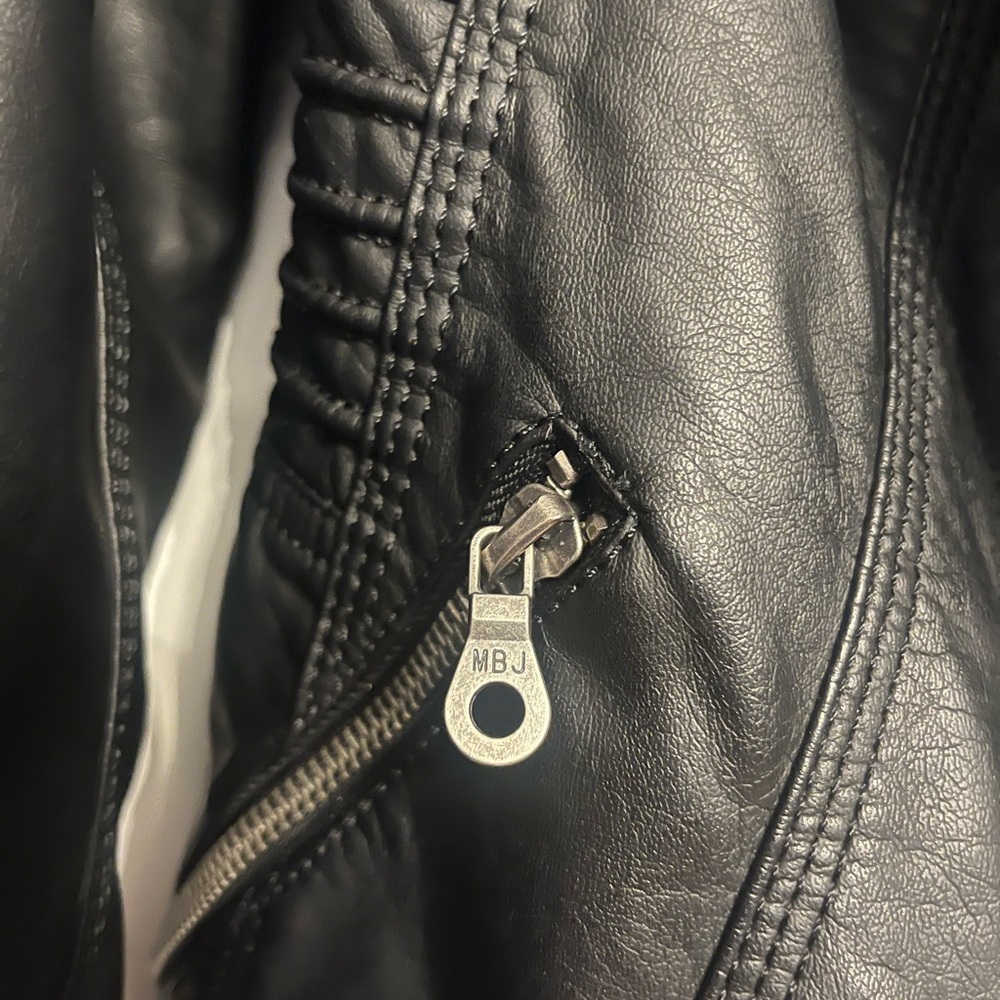 Made By Johnny size M faux leather black biker hooded jacket - Picture 7 of 13